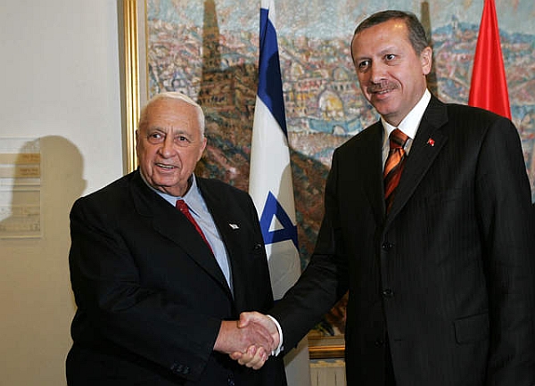Israeli Prime Minister Ariel Sharon and Turkey's Prime Minister Recep Tayyip Erdogan, Jerusalem, 1 May 2005